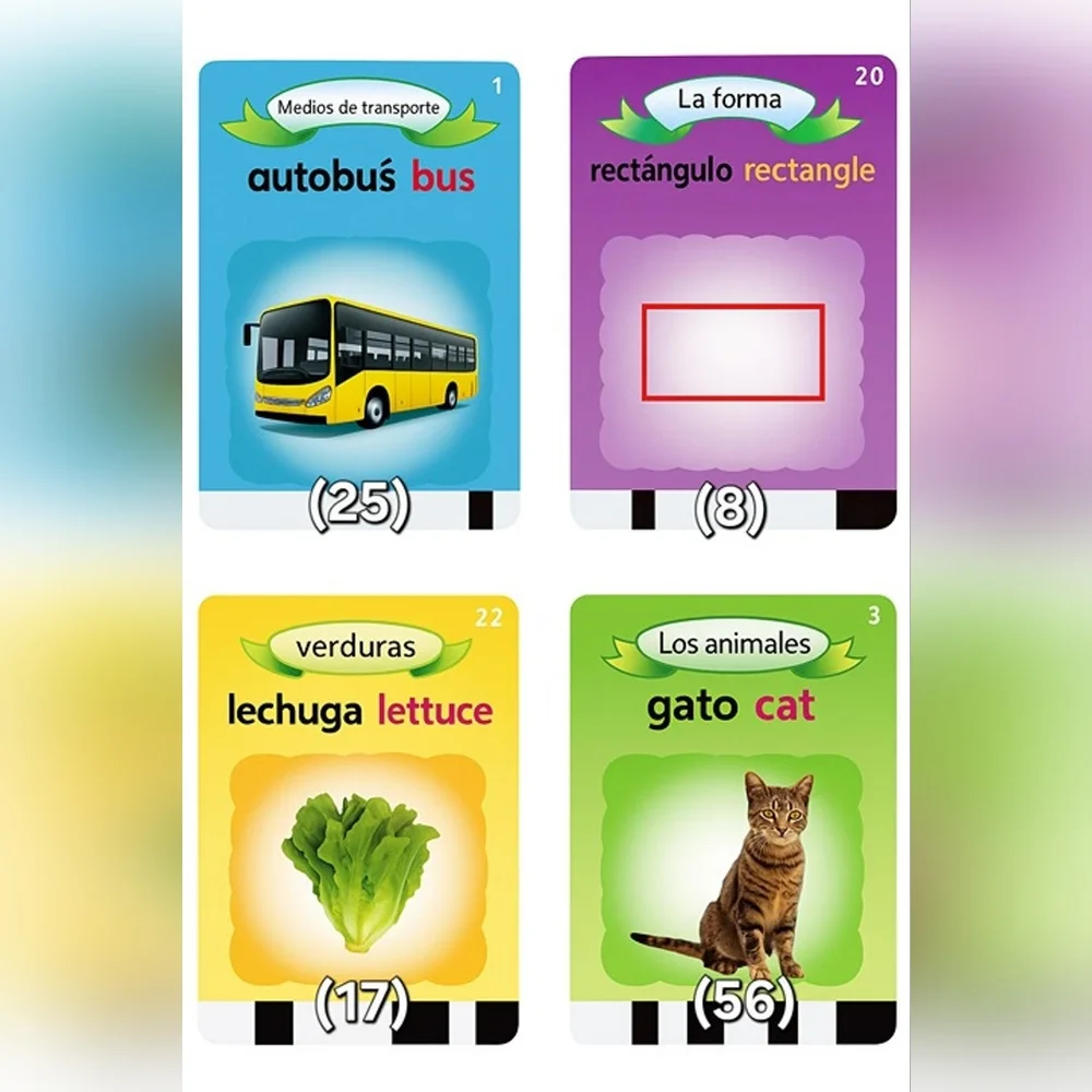 Spanish & English Talking Flash Cards for toddlers with sound, Educational Toy